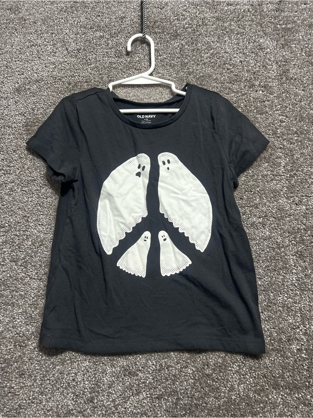 Old navy Girls Short Sleeve Tee Shirt Halloween Ghost Peace Sign Size Medium 8